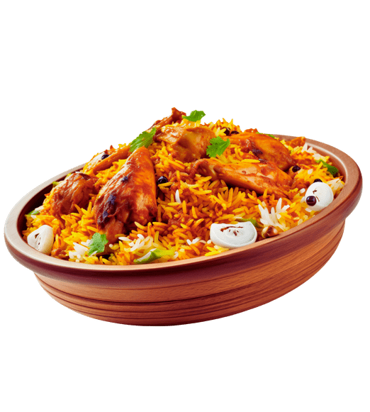 A bowl of chicken biryani